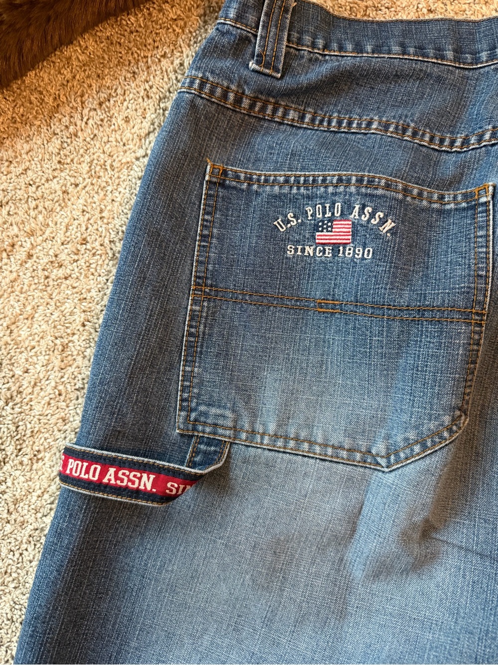 U.S. Polo Assn. Men's Light Blue Denim Cargo Shorts with Embroidered Logo
